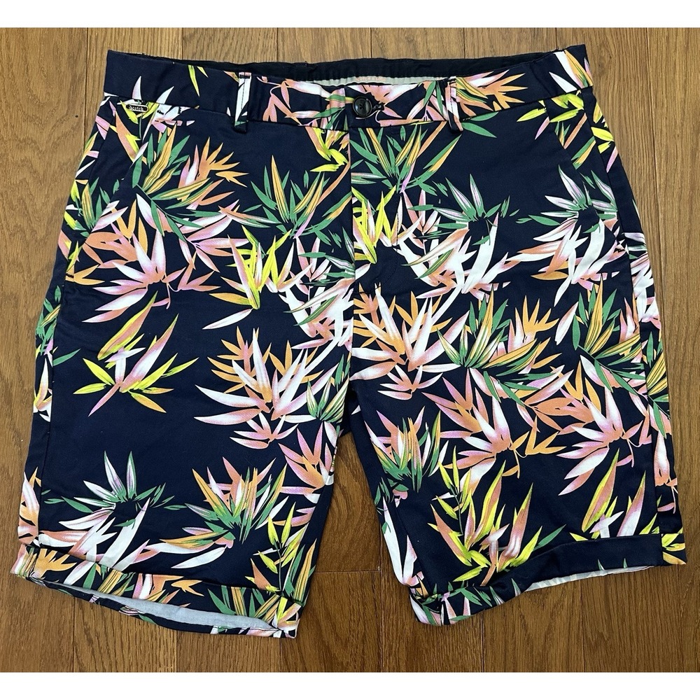 Scotch & Soda Amsterdam Couture Men's W32 Floral Tropical Chino Shorts Navy 8"